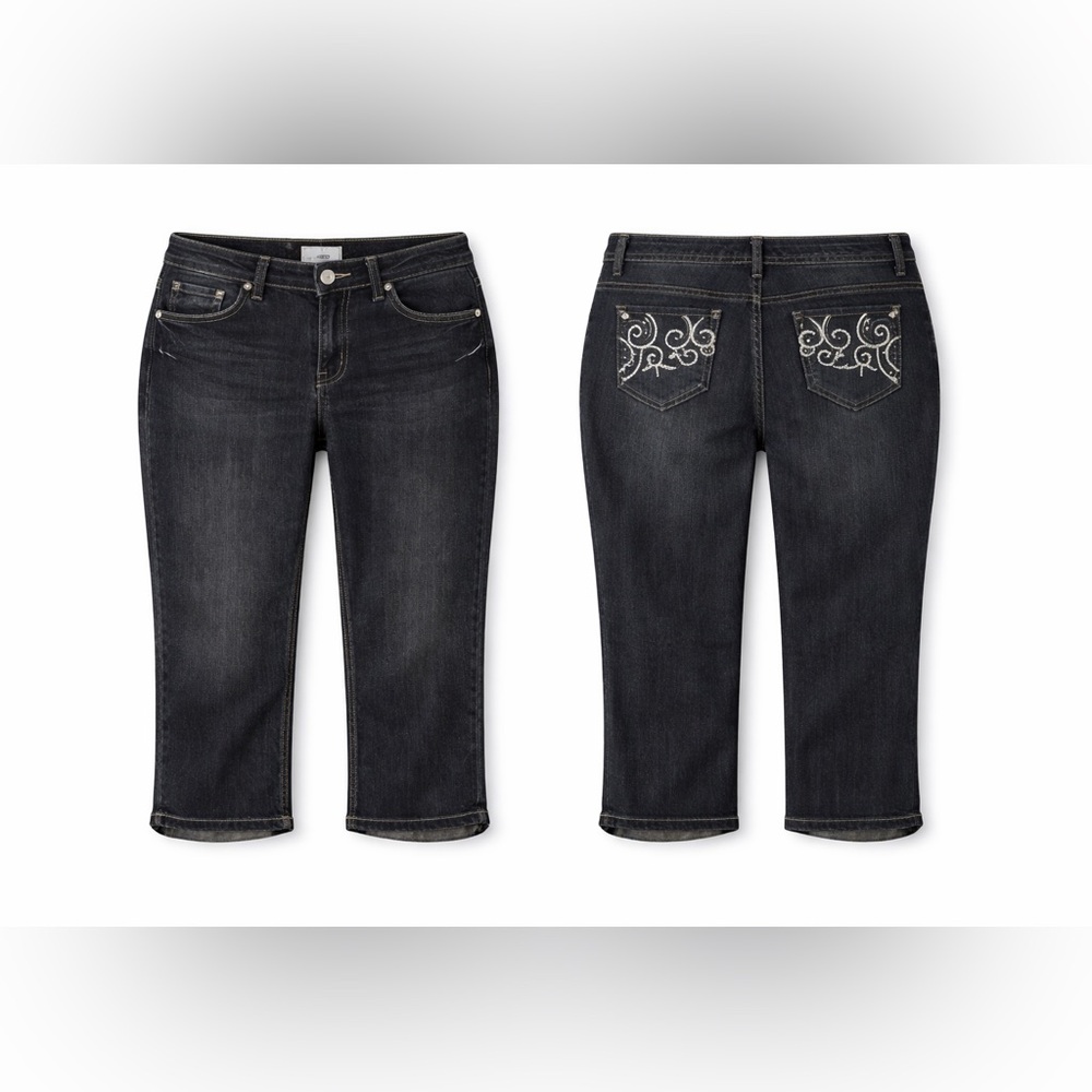 Dkin Dark Gray Embroidered Back Pocket Capris - Women Jeans - size 20W -GUC - Picture 2 of 6